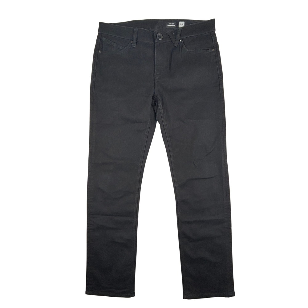 Volcom Solver Modern Straight Skate Jeans Mens 33x30 Black Stretch Denim